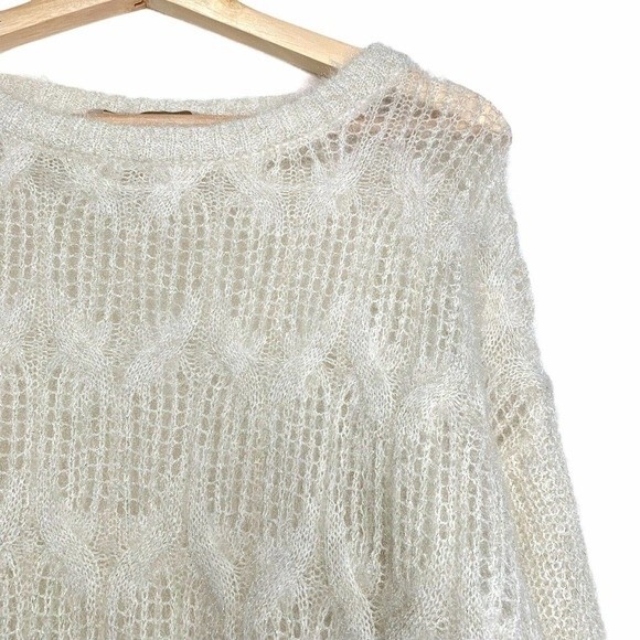 Soft Surroundings Cable Knit Shimmering White Sweater Open Knit Size Small - Picture 8 of 10
